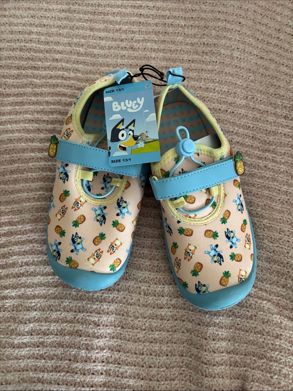 Bluey Pineapple Print Kids Water Shoes - Peach & Light Blue